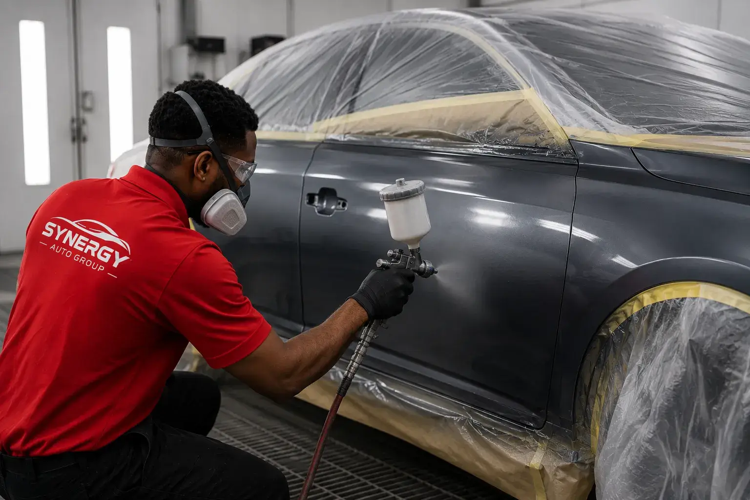 Technician performing professional auto painting and refinishing in West Palm Beach