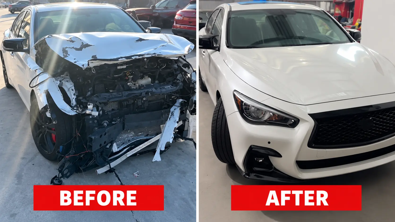 White Ininiti Before And After Frame Measurement & Alignment