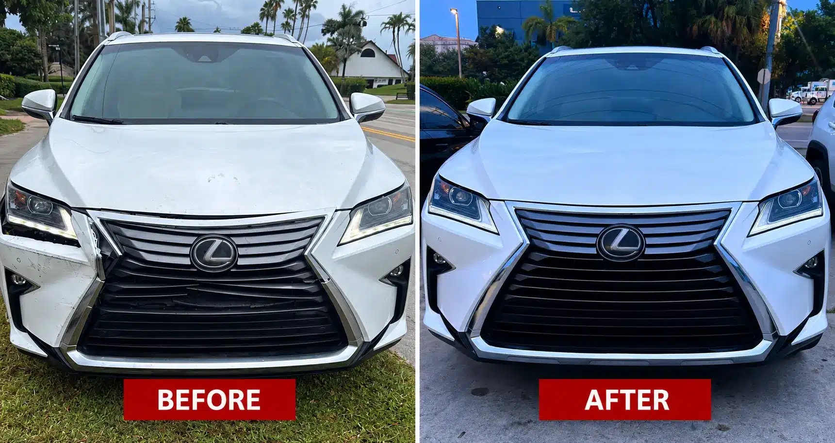 white lexus before after bumper replacement